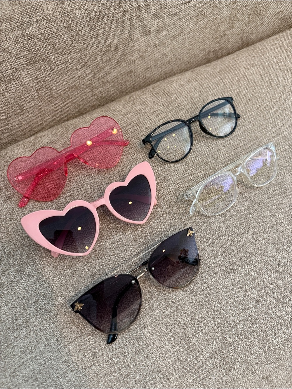 Anthropologie Pink Heart Sunglasses with Black and Clear Accent Pairs